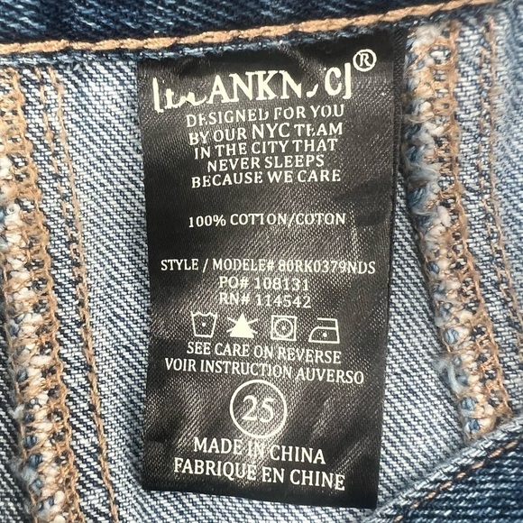 BlankNYC Blue Color Block Button Up Raw Hem Denim Jean Mini Skirt Size 25 Womens - Picture 5 of 6